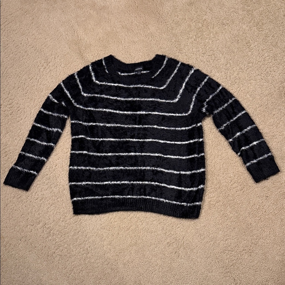 Torrid Fuzzy Black and White Striped Sweater